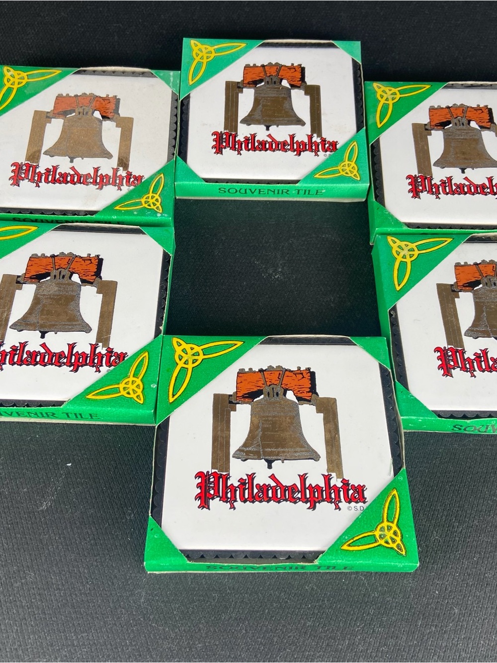 Philadelphia Liberty Bell Ceramic Coasters - Green & White Souvenir Set
